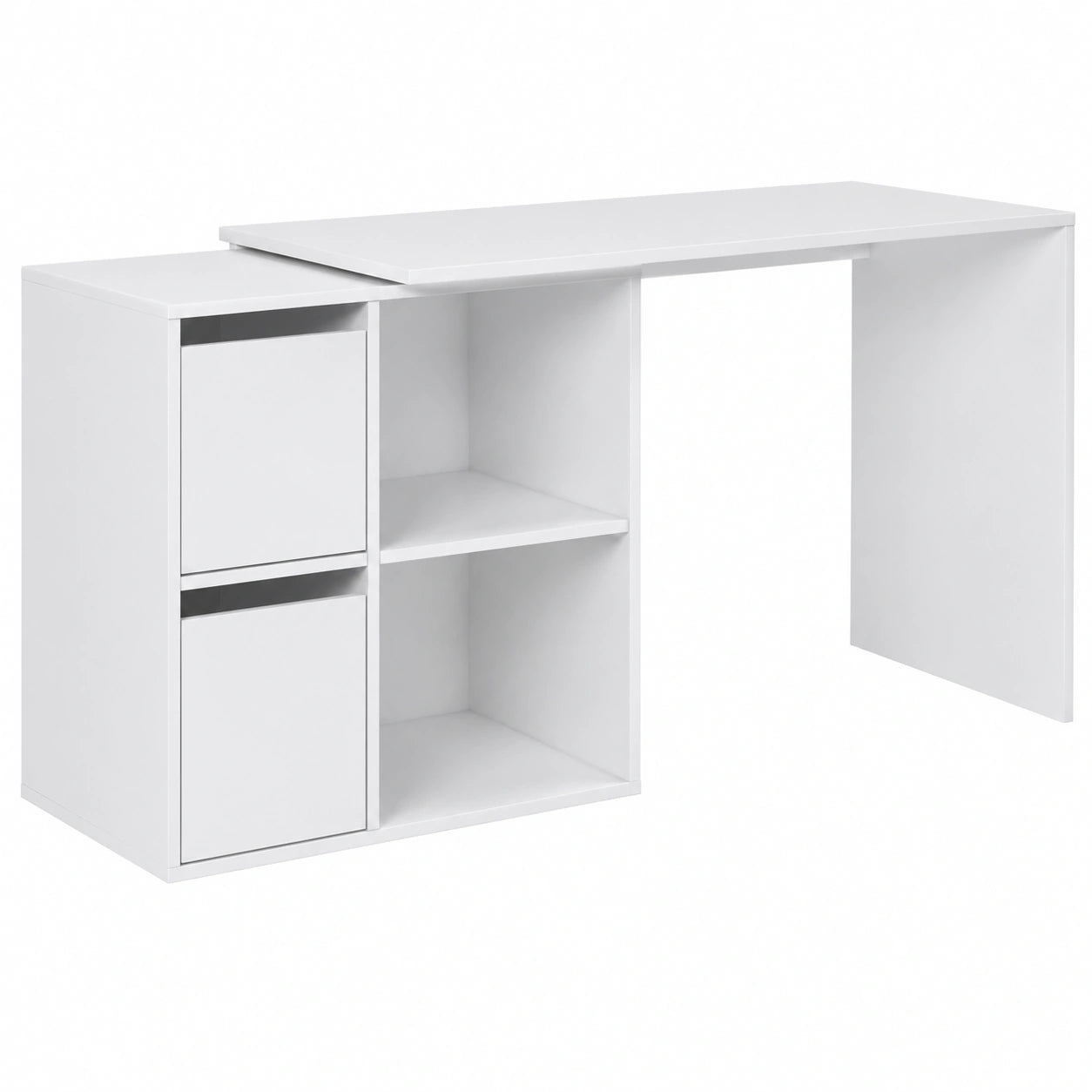 Mesa de Oficina Ajustable con Cajones y Estantes, Reversible, Blanca