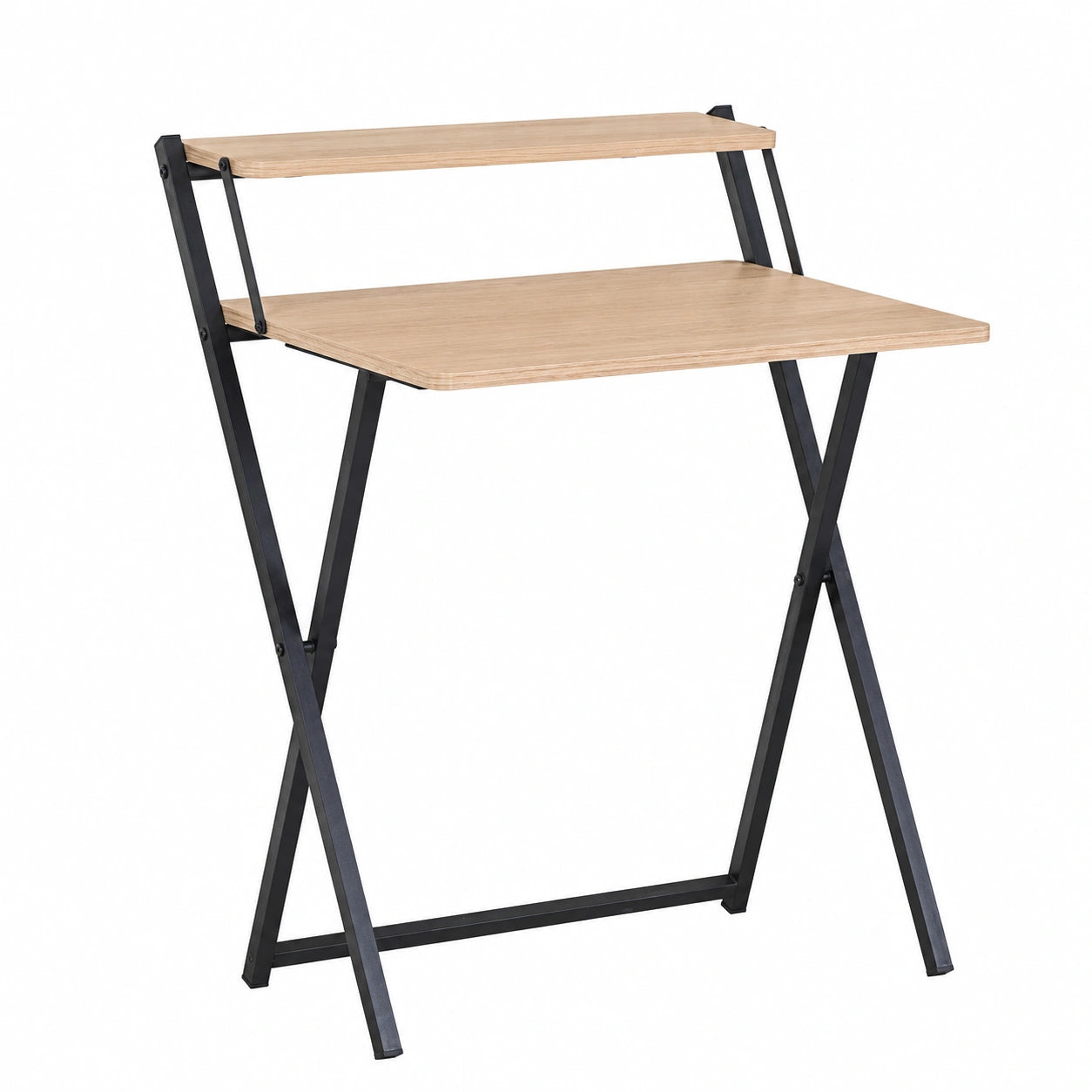 Escritorio Compacto Plegable de Madera y Metal con Estante Superior