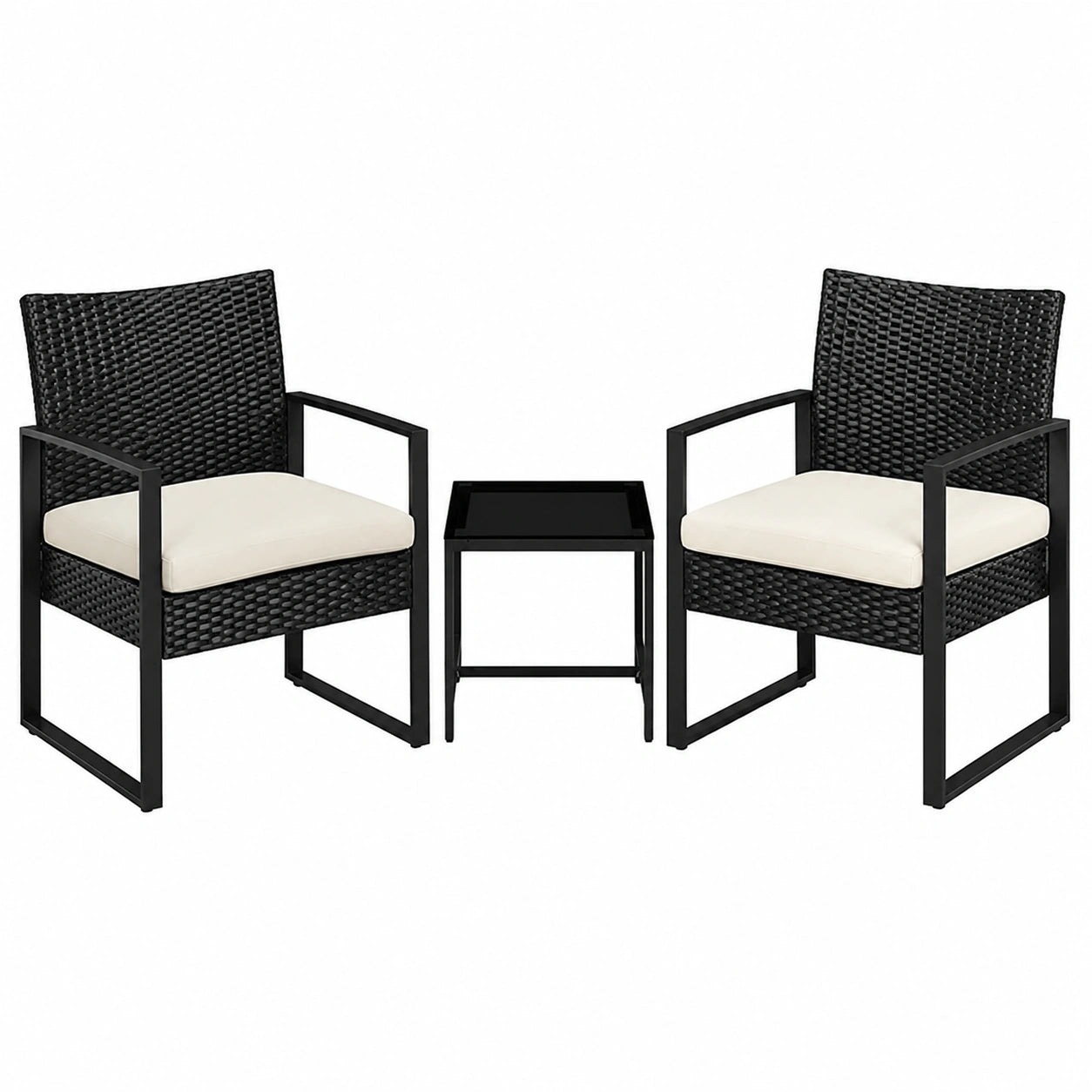 Conjunto de Mesa y Sillas de Ratán para Exterior con Cojines Impermeables Beige