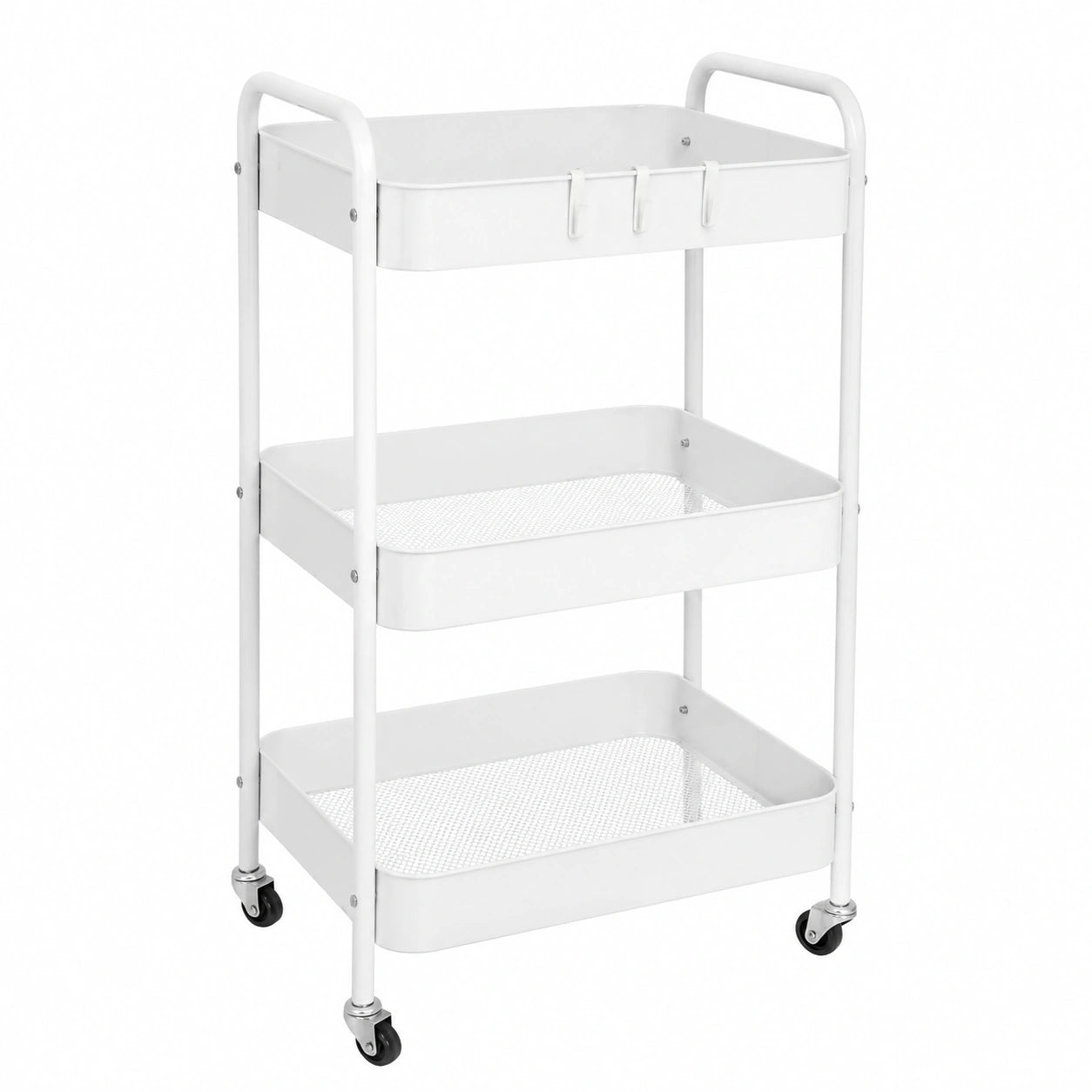 Carro de Almacenamiento de Cocina 3 Niveles con Ruedas, Blanco, Multiusos para Hogar y Restaurante