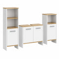 Conjunto de Baño Vicco Karli en Roble Blanco y Dorado, 131.4 cm, Incluye Mueble Bajo Lavabo, Armario de Espejo y Armario Mediano