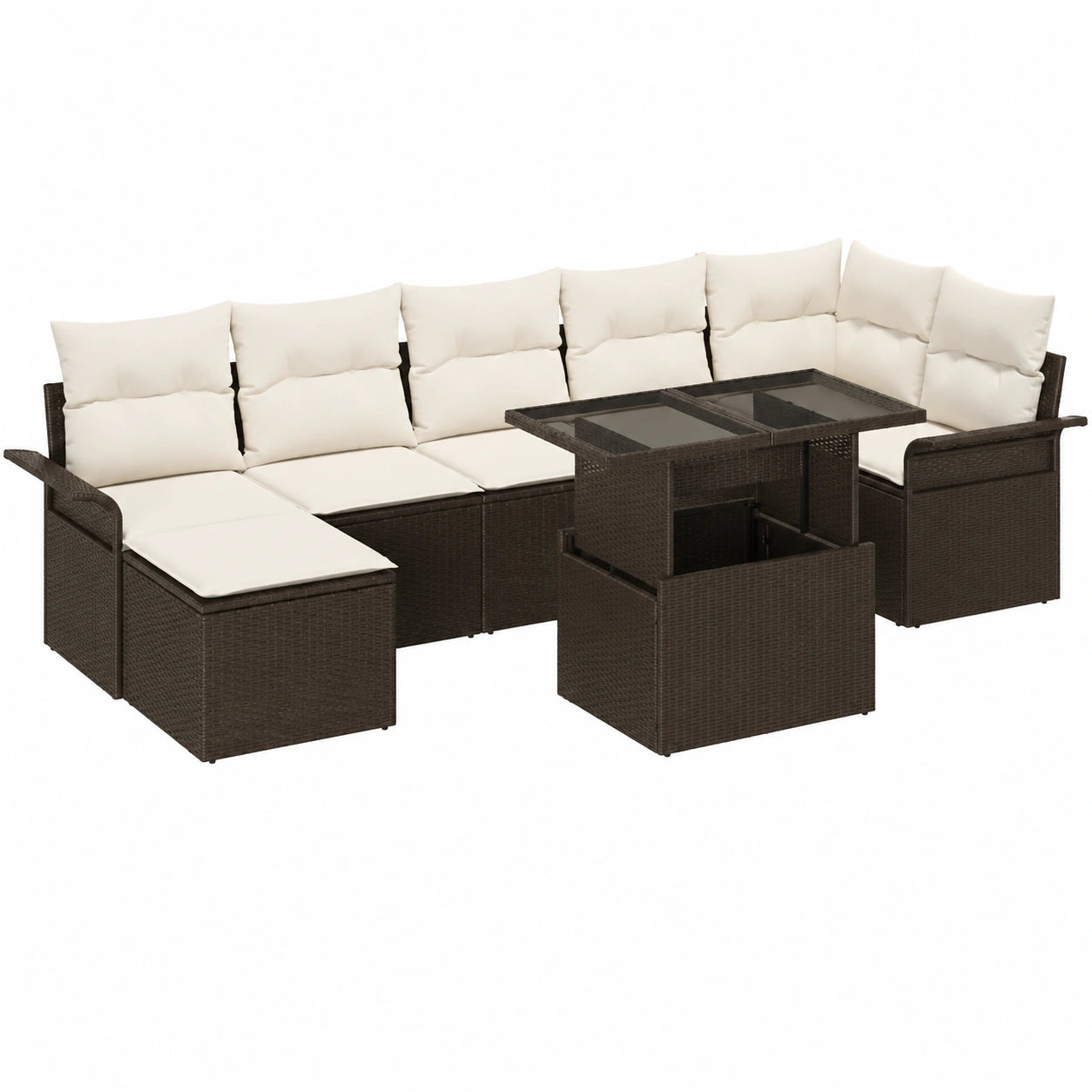 Conjunto Modular de Sofás Jardín 8 Piezas, Rattan Marrón y Cojines, Uso Interior/Exterior