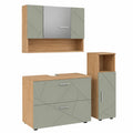 Set de Muebles de Baño Irma, 3 Piezas, Verde Salvia, Incluye Mueble Bajo Lavabo, Espejo y Armario Mediano, 80 cm