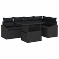Conjunto de Sofás de Jardín 6 Piezas con Cojines, Rattan Sintético Negro, Modular y Resistente al Agua para 5 Personas