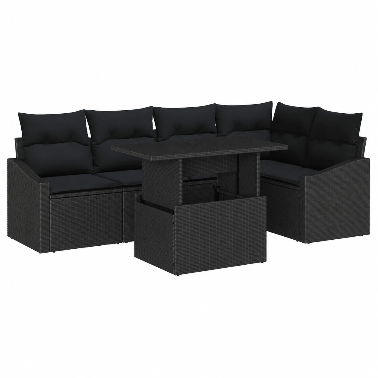 Conjunto de Sofás de Jardín 6 Piezas con Cojines, Rattan Sintético Negro, Modular y Resistente al Agua para 5 Personas