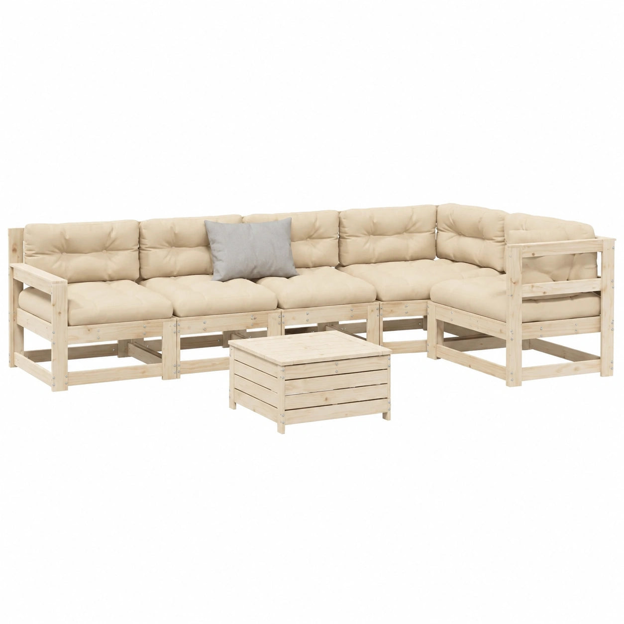 Conjunto Modular de Madera de Pino con Cojines para Jardín, Terraza o Balcón