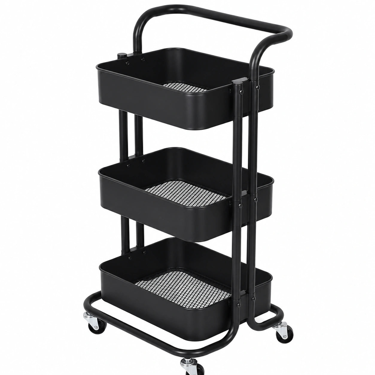 Carro de Cocina Metálico Negro con Ruedas y 3 Cajones