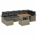 Conjunto de Sofá Modular de Jardín, 8 Piezas, Poliratán Gris, Cojines Impermeables, Patas Ajustables, Mesa y Almohadas, Uso Interior y Exterior