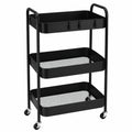 Carro Auxiliar Multiusos de 3 Niveles con Ruedas para Cocina y Hogar, Color Negro