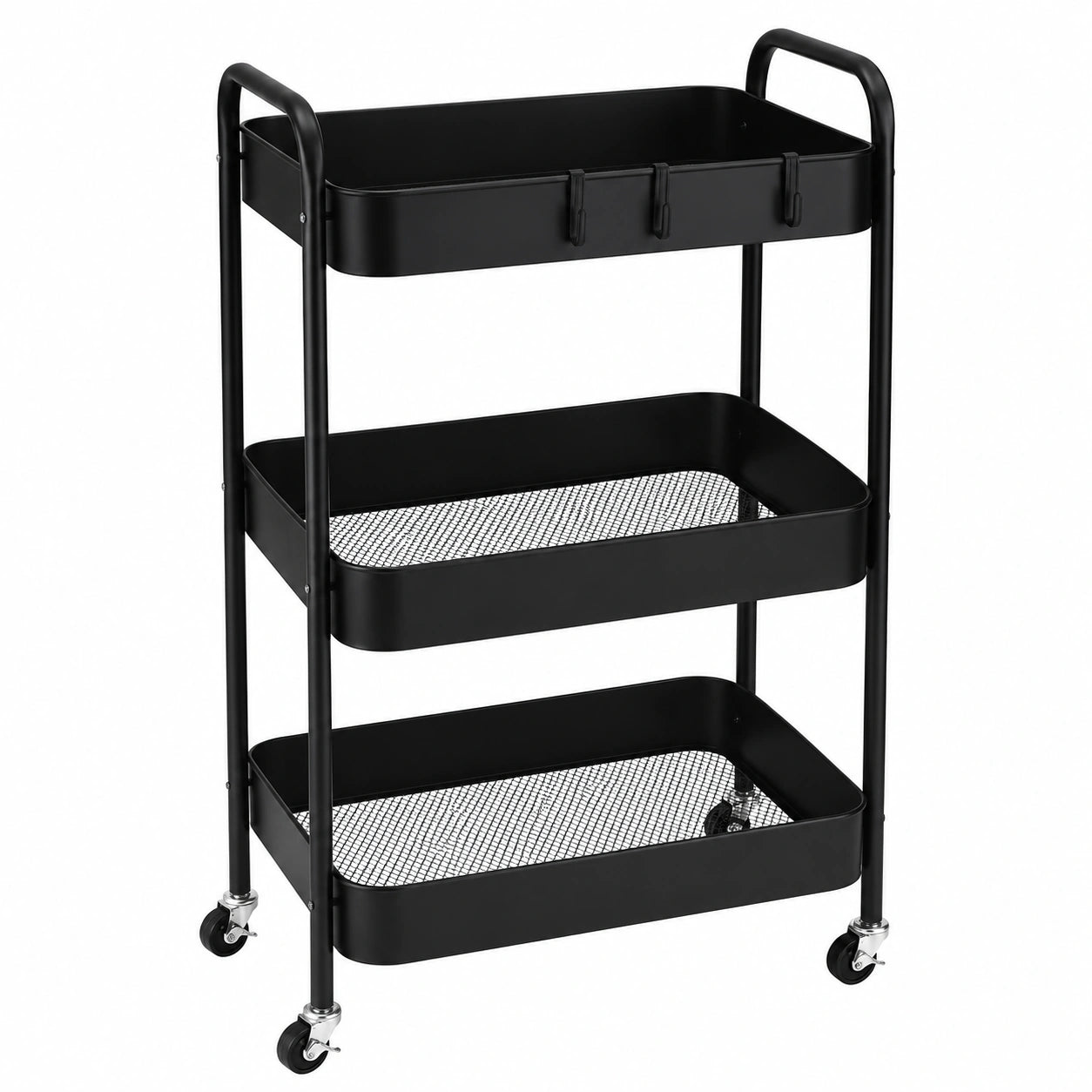 Carro Auxiliar Multiusos de 3 Niveles con Ruedas para Cocina y Hogar, Color Negro