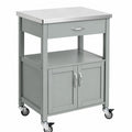 Carrito Auxiliar de Cocina con Encimera de Madera y Ruedas, Estantería y Armario Doble, Gris 60x92x44cm
