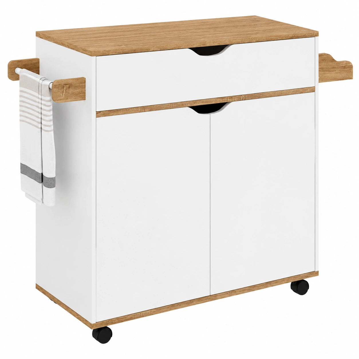 Armario de Cocina COSY XXL con Cajón Blanco y Estantes de Haya, 90 cm