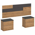 Conjunto de Cabecero y Mesitas de Noche Erika, Fácil Montaje, Gris y Roble Dorado, para Cama Doble 150 cm