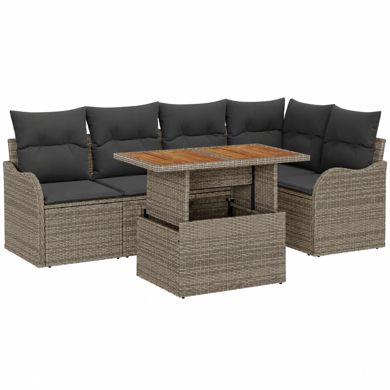 Conjunto Modular de Sofás de Jardín 6 Piezas con Cojines, Gris, Muebles de Exterior Impermeables para Balcón y Terraza