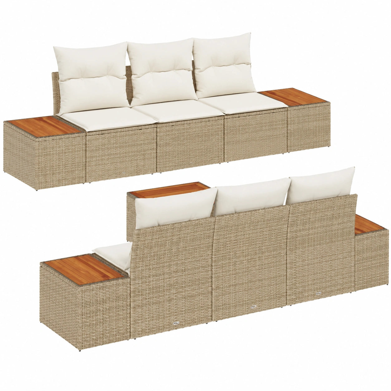 Conjunto de Sofás Modulares de Jardín 7 Piezas Beige y Blanco con Cojines