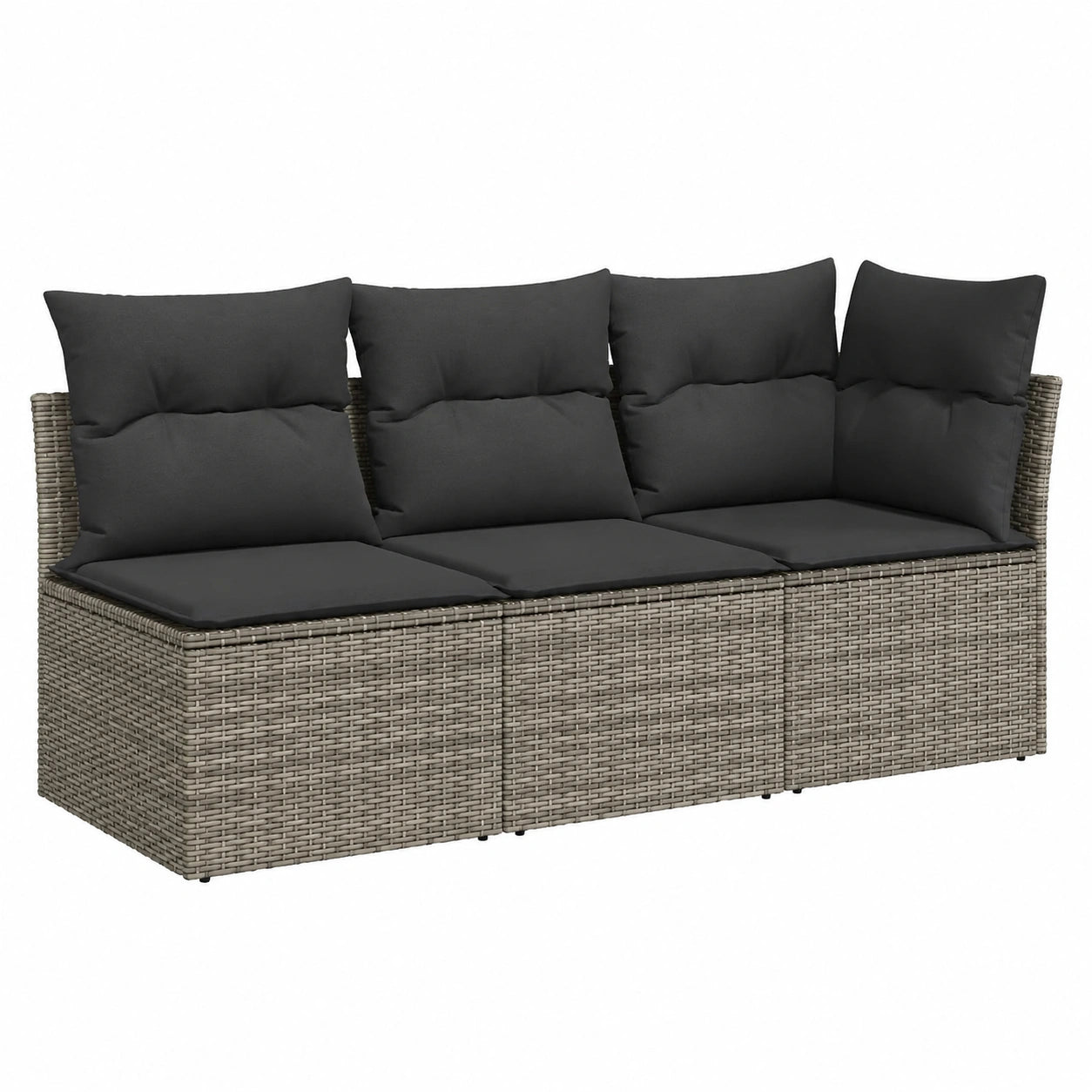 Sofá Modular de Jardín 3 Plazas con Cojines, Exterior en Ratán Sintético Gris