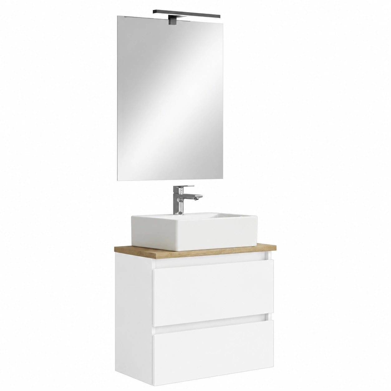 Conjunto de Baño MAIA, Mueble Compacto con Lavabo y Espejo LED, Espacio de Almacenamiento Optimizado, Blanco, 50x60x30 cm