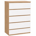 Cajonera de 5 Cajones TOMI, 60 cm, Roble y Blanco, IDMarket