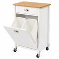 Carrito de Cocina con Separador de Residuos, 50x37x79 cm, Blanco y Bambú