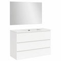Conjunto de Baño Suspendido con Lavabo y Espejo, Melamina Blanca 100cm