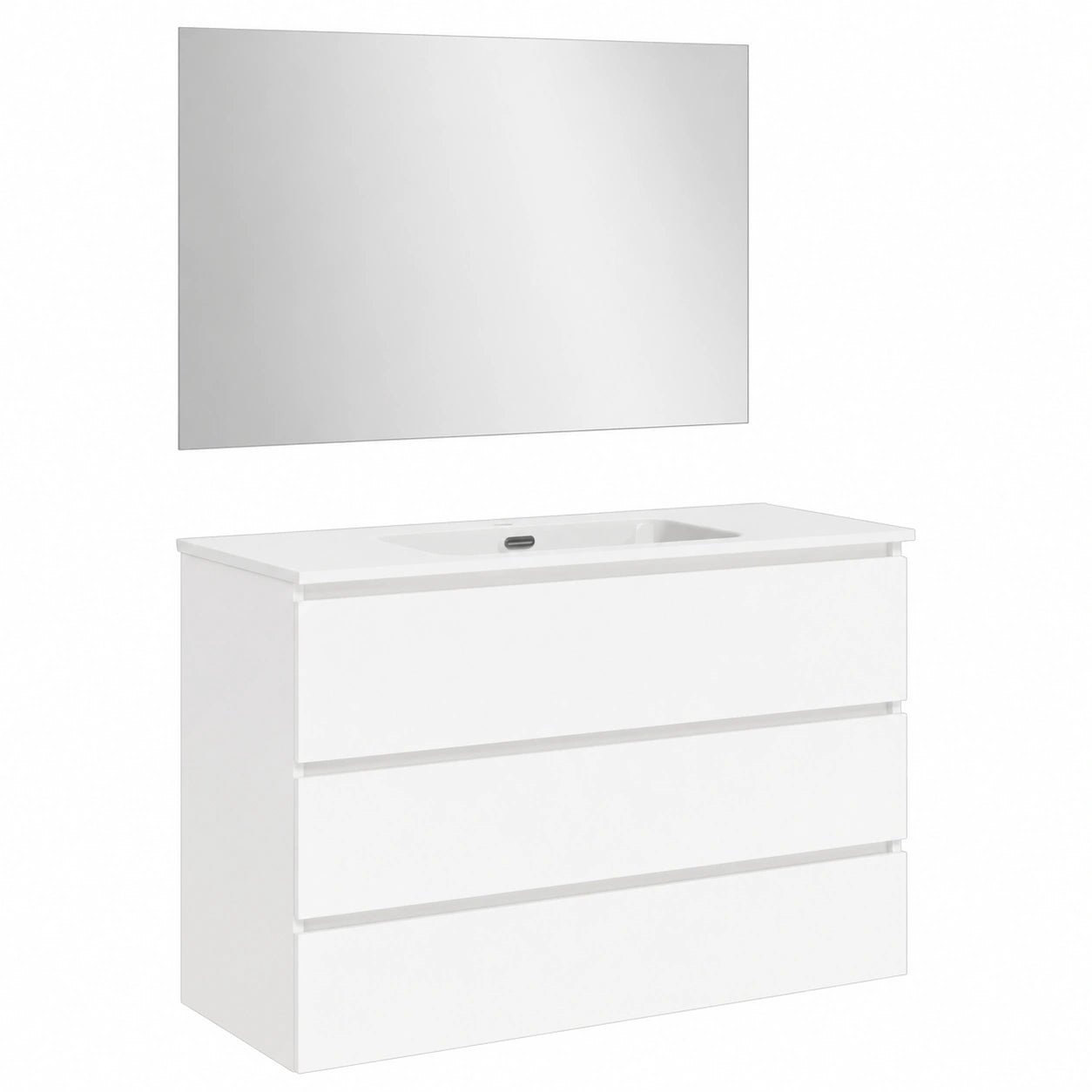 Conjunto de Baño Suspendido con Lavabo y Espejo, Melamina Blanca 100cm