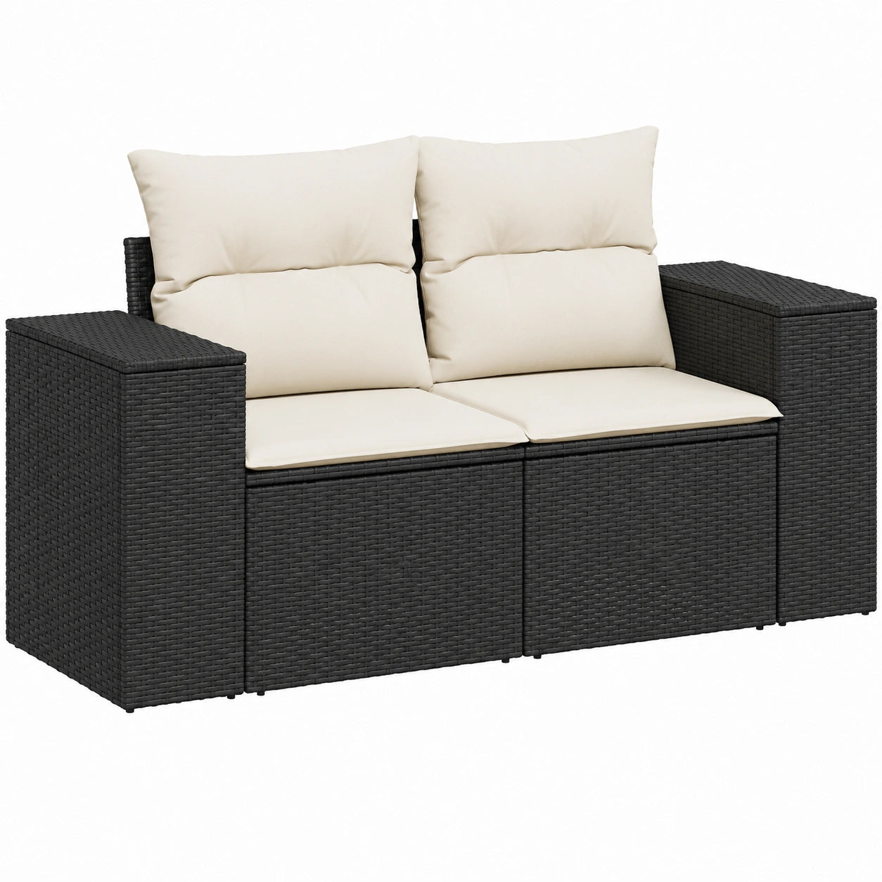 Sofá de Jardín de 2 Plazas con Cojines, Mueble de Exterior Modular, Ratán Sintético Negro