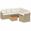 Conjunto de Sofá de Jardín de Ratán Beige para 6 Personas con Cojines, Mesa de Café y Diseño Modular