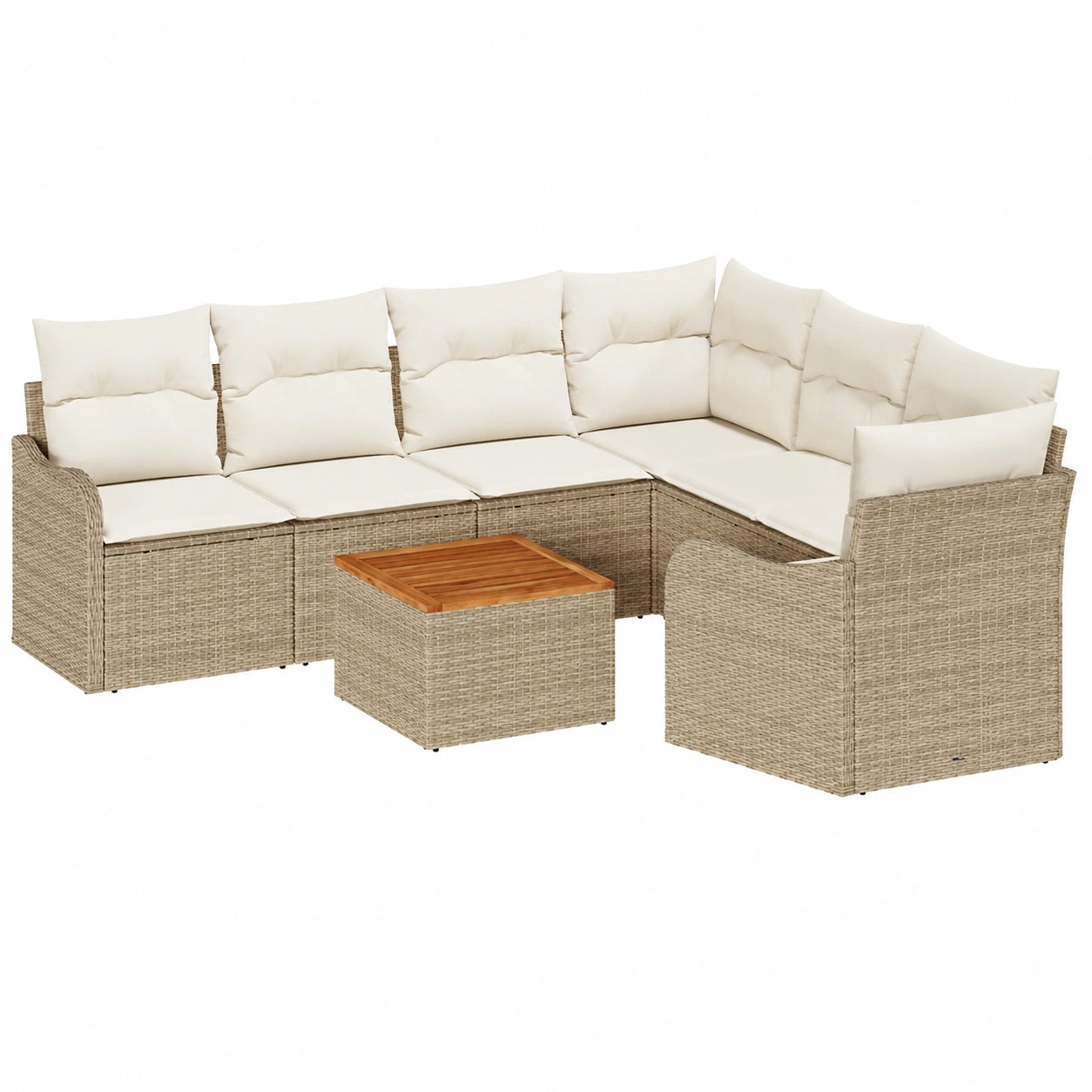 Conjunto de Sofá de Jardín de Ratán Beige para 6 Personas con Cojines, Mesa de Café y Diseño Modular