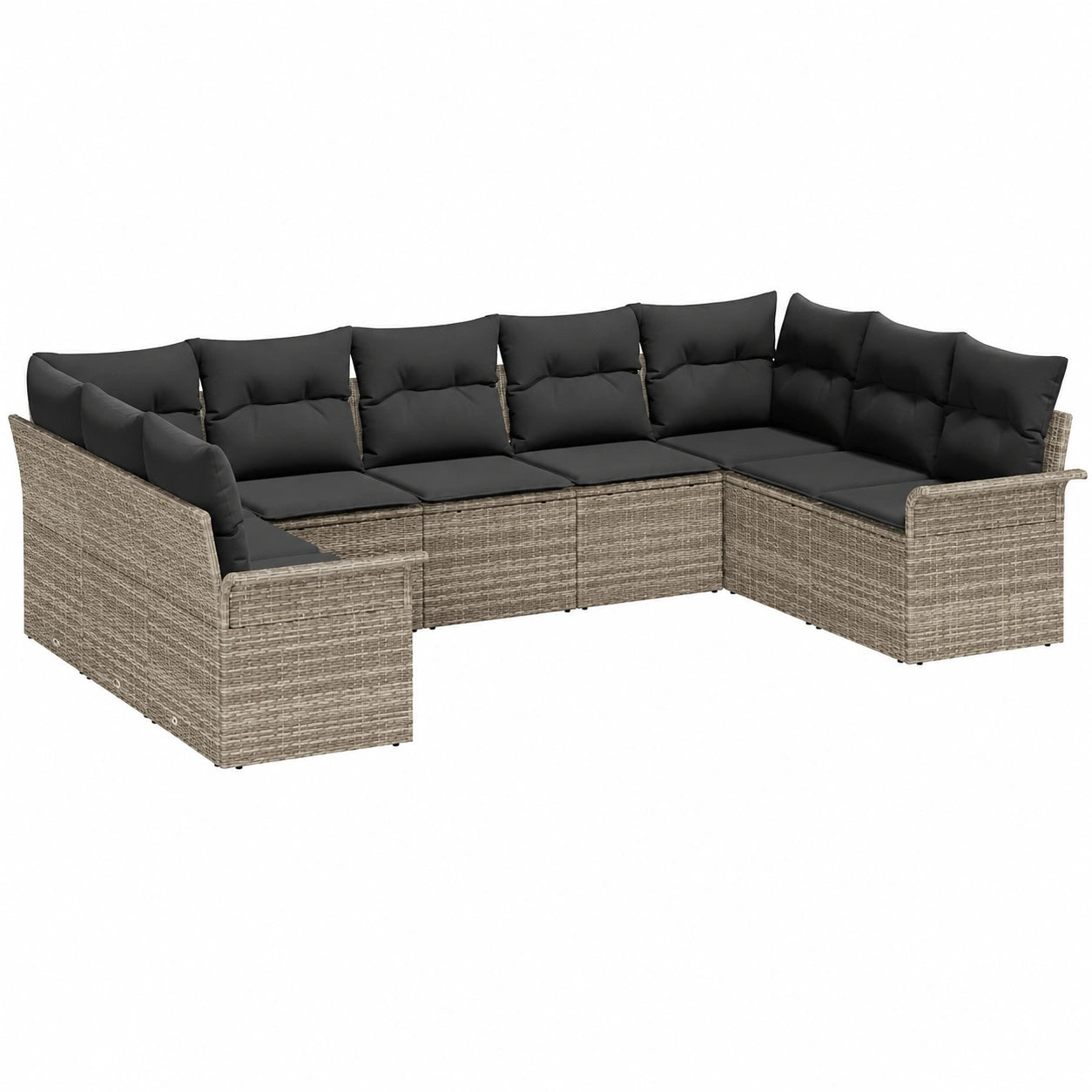 Conjunto Modular de Jardín de 9 Piezas con Cojines en Polirratán Gris Claro