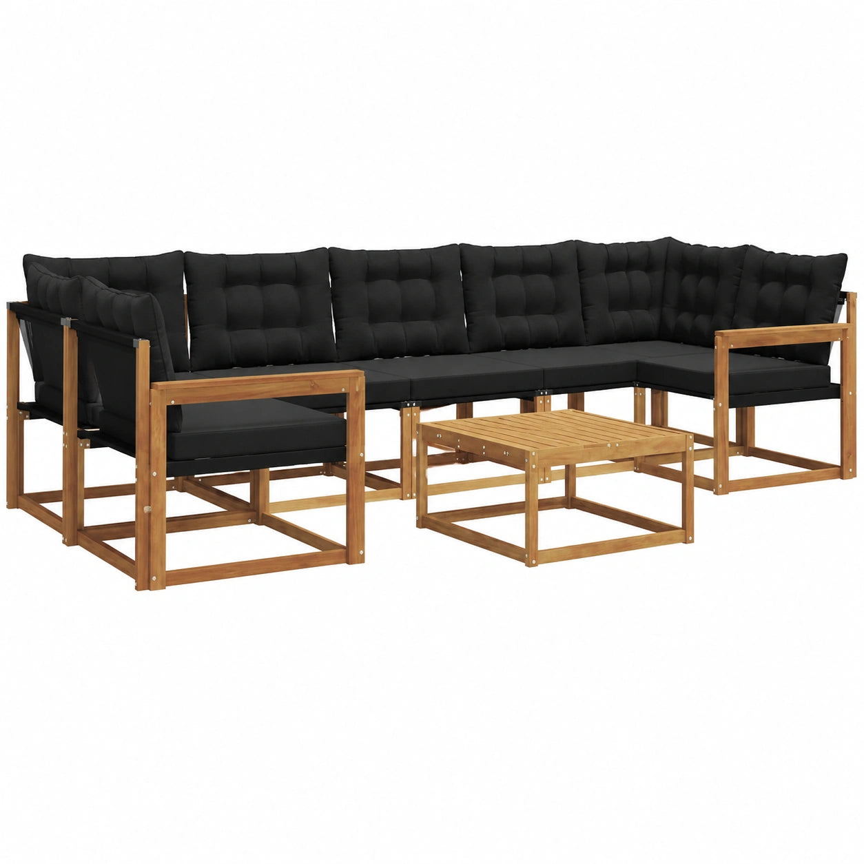 Conjunto de Sofás de Exterior 8 pcs Natural y Negro, Sofá Modular para Jardín, Muebles Resistentes y Cómodos
