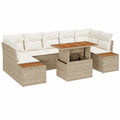 Conjunto de Jardín 8 Piezas con Cojines, Ratán Sintético Beige y Acacia