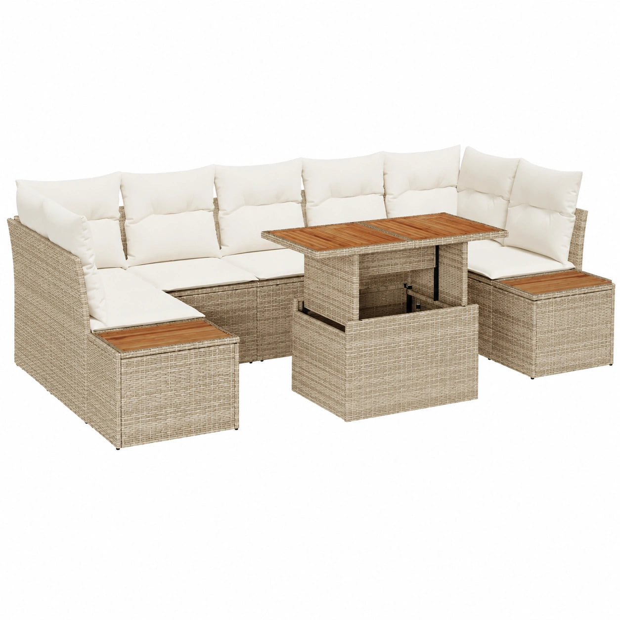 Conjunto de Jardín 8 Piezas con Cojines, Ratán Sintético Beige y Acacia