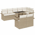 Set de Sofá de Jardín Modular 9 Piezas con Cojines Beige Impermeables de Poliratán