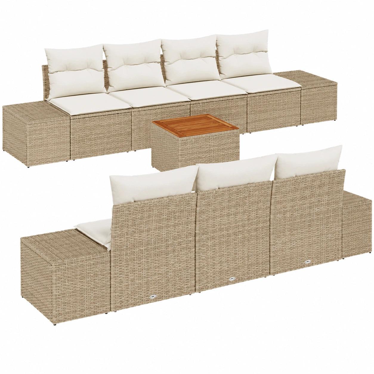 Conjunto de Sofás de Jardín Modular de 9 Piezas en Ratán Sintético Beige y Crema